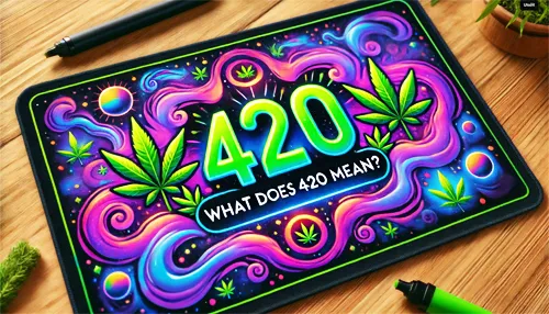 Co znamená 420? Psychedelická ilustrace s číslem 420, kouřem a listy konopí.