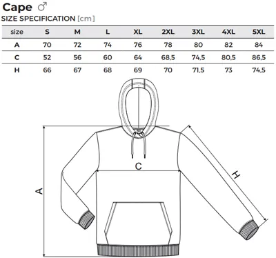 Rozměry pánské mikiny Kosmobong